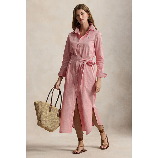 Polo Ralph Lauren sukienka bawełniana  kolor różowy midi rozkloszowana 211A96362