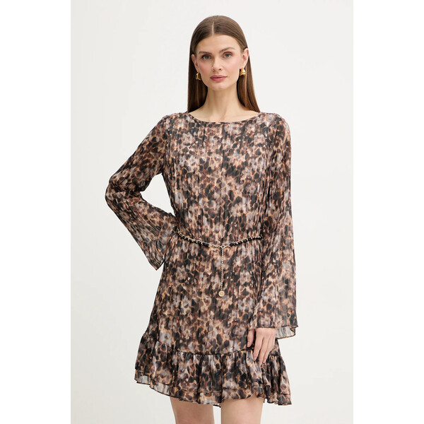 Guess sukienka ILENIA  kolor brązowy mini rozkloszowana W6RK37 WJ712 W6RK37.WJ712