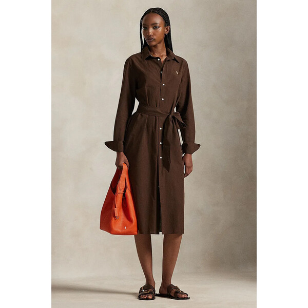 Polo Ralph Lauren sukienka z dodatkiem lnu  kolor brązowy mini rozkloszowana 211A96346