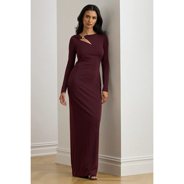 Lauren Ralph Lauren sukienka  kolor bordowy maxi dopasowana 253P03589