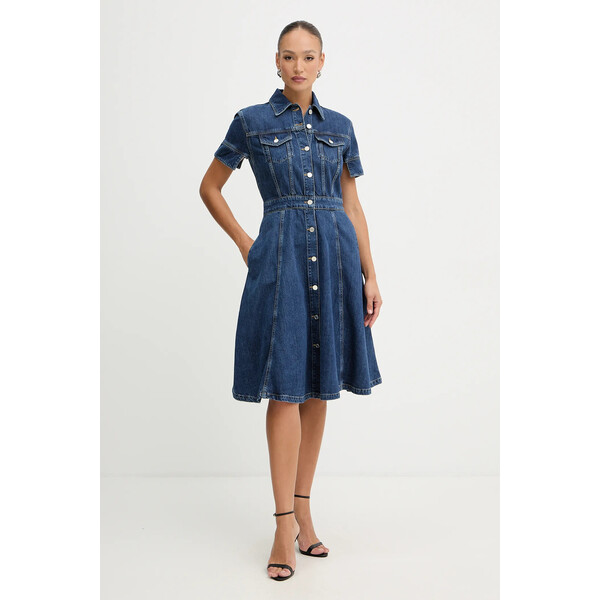 Karl Lagerfeld sukienka jeansowa FASHION DENIM  kolor niebieski midi rozkloszowana B1W13037