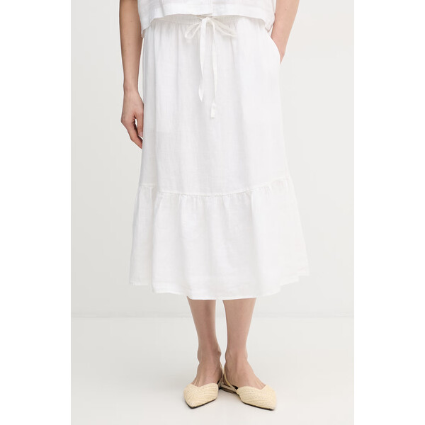Dkny spódnica lniana  kolor biały midi rozkloszowana P5JBCD87