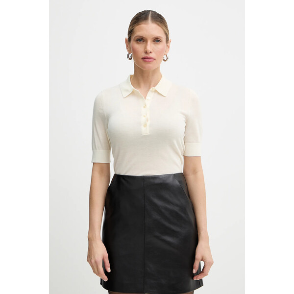 BOSS polo wełniane Fidenka  damski kolor beżowy 50545015