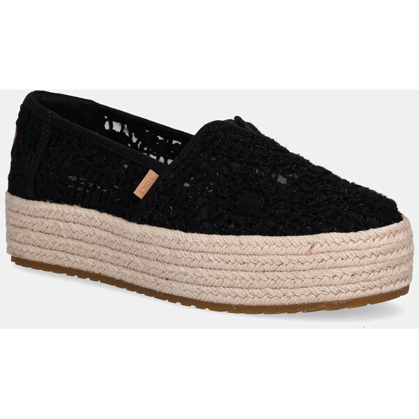 Toms espadryle CROCHET LACE  kolor czarny na platformie 10021913
