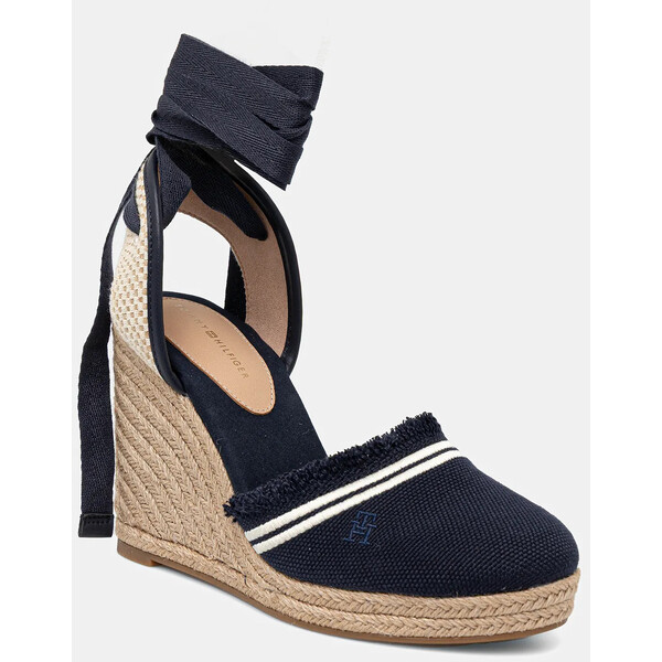 Tommy Hilfiger espadryle FRINGE CANVAS HIGH WEDGE  kolor granatowy na koturnie FW0FW08878