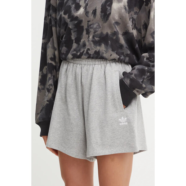 adidas Originals szorty bawełniane Essential  kolor szary melanżowe high waist IY7341