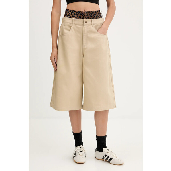 adidas Originals szorty jeansowe Firebird Utility  damskie kolor beżowy gładkie high waist JX8762