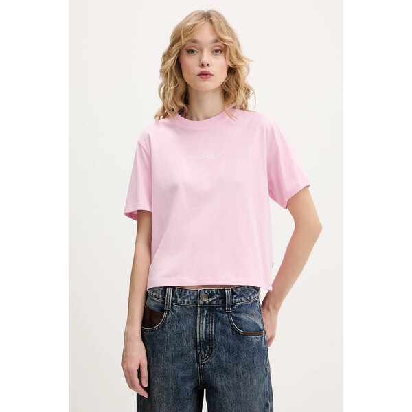 Guess Jeans t-shirt bawełniany  damski kolor różowy W5RI42 K8HM0 W5RI42.K8HM0
