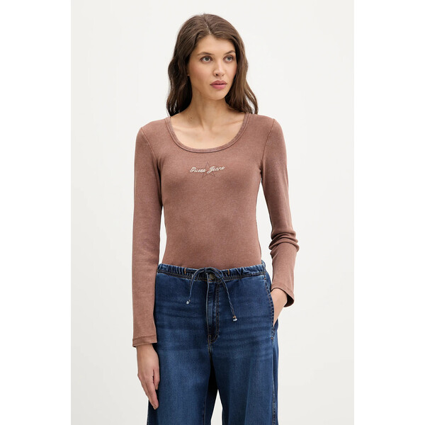 Guess Jeans longsleeve  kolor brązowy W6RP24 KA0H1 W6RP24.KA0H1