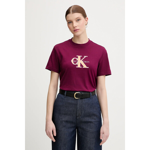 Calvin Klein Jeans t-shirt bawełniany  damski kolor bordowy LV047E819G