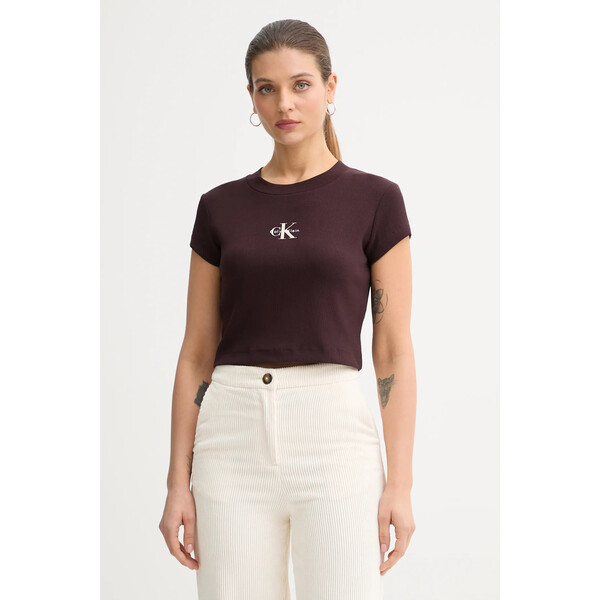 Calvin Klein Jeans t-shirt  damski kolor brązowy LV047AB802