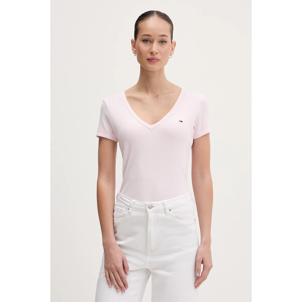 Tommy Jeans t-shirt  damski kolor różowy DW0DW17385