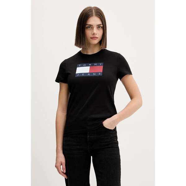 Tommy Jeans t-shirt bawełniany  damski kolor czarny DW0DW22562
