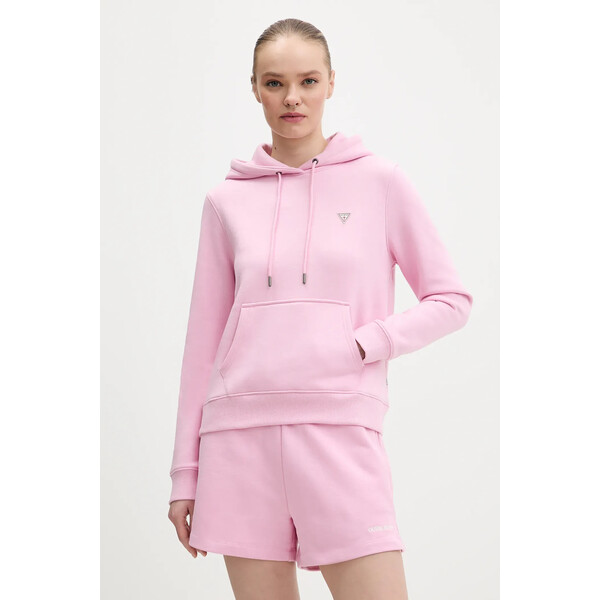 Guess Jeans bluza  damska kolor różowy z kapturem gładka W4YQ04 KC811 W4YQ04.KC811