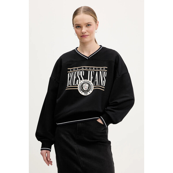 Guess Jeans bluza bawełniana  damska kolor czarny z nadrukiem W6RQ09 K68I4 W6RQ09.K68I4
