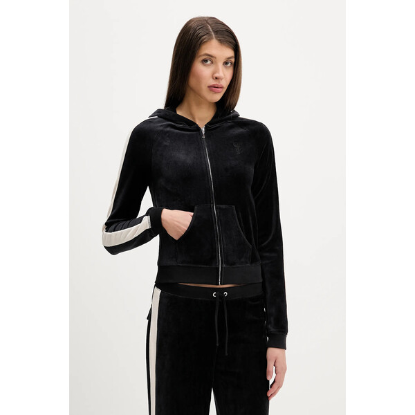 Juicy Couture bluza Heritage  damska kolor czarny z kapturem gładka JCGAS126001