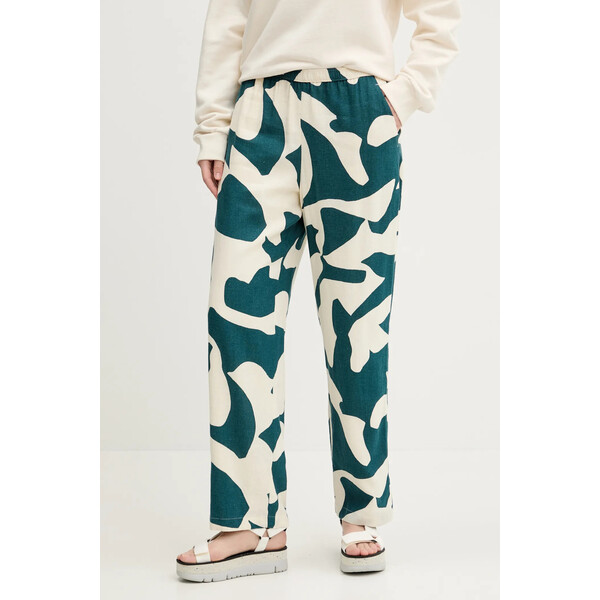 Abercrombie & Fitch spodnie lniane  damskie kolor beżowy proste high waist KI156-5135 KI156.5135.238