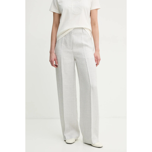 Theory spodnie lniane  kolor szary proste high waist O1103203