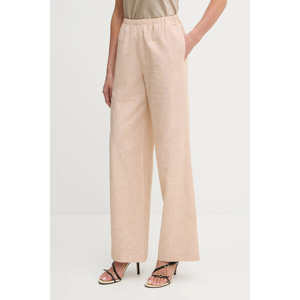 Armani Exchange spodnie lniane  damskie kolor beżowy szerokie high waist XW000466 AF12813 XW000466.AF12813