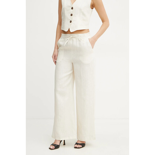 Marella spodnie lniane Emme by Marella  damskie kolor beżowy szerokie high waist 2515131072200