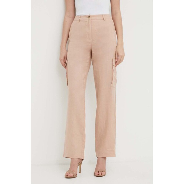 United Colors of Benetton spodnie lniane  kolor pomarańczowy proste high waist 4AGHDF05V