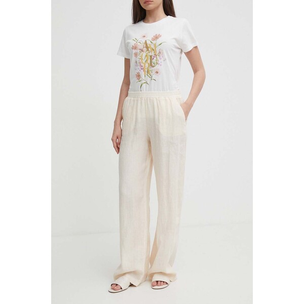 Seidensticker spodnie lniane  kolor beżowy szerokie high waist 60.136273