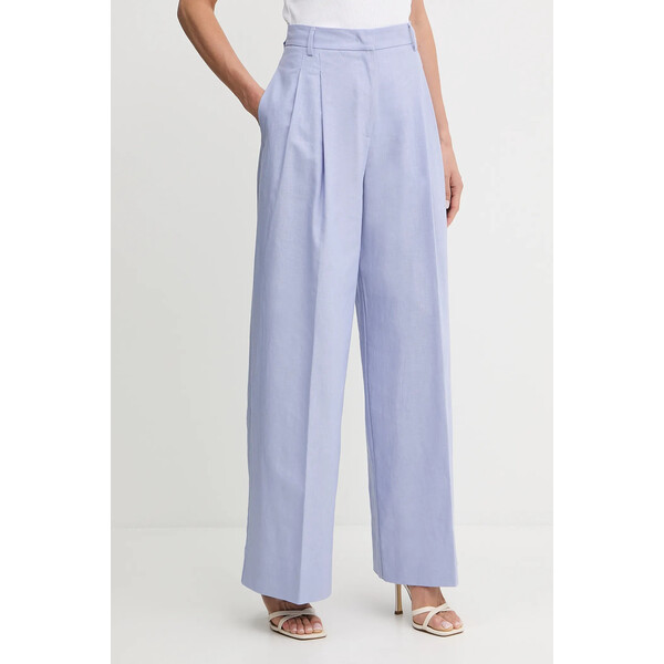 Liu Jo spodnie lniane  damskie kolor niebieski szerokie high waist WA5076.T1812