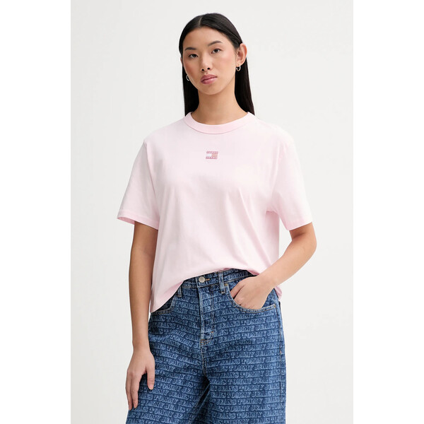 Tommy Jeans t-shirt bawełniany  damski kolor różowy DW0DW22202