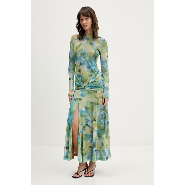 Bardot sukienka  kolor zielony maxi rozkloszowana 60243DB1