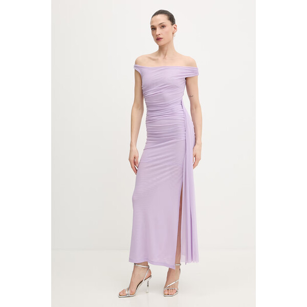 Bardot sukienka  kolor fioletowy maxi dopasowana 59512DB