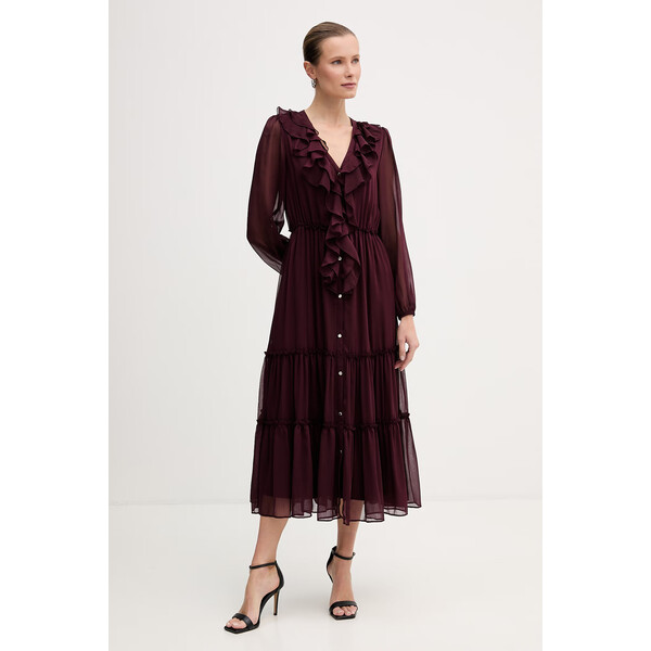 Morgan sukienka  kolor bordowy maxi rozkloszowana ROMANCE