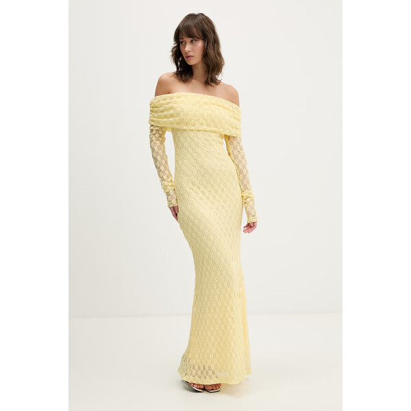 Bardot sukienka  kolor żółty maxi rozkloszowana 59776DB