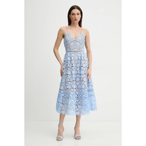 Silvian Heach sukienka OZAN  kolor niebieski midi rozkloszowana GPP26473VE