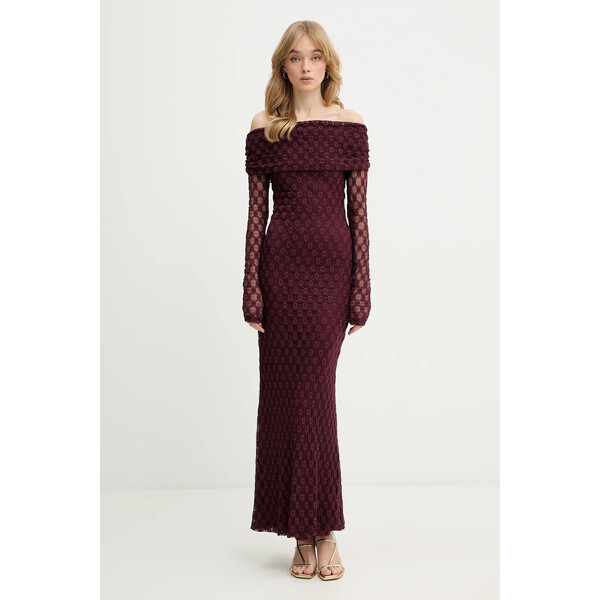 Bardot sukienka  kolor bordowy maxi rozkloszowana 59776DB