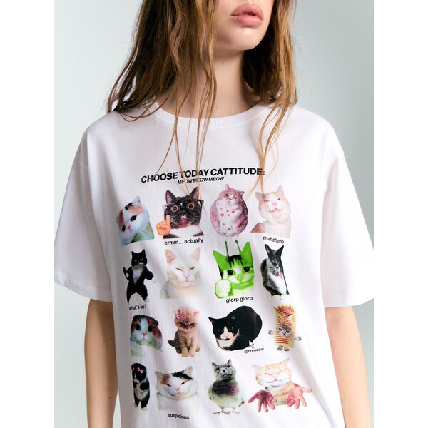 House Biała koszulka z nadrukiem Choose today cattitude 427IW-00X