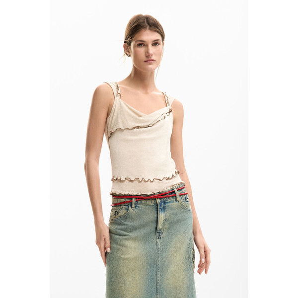 Desigual Koszulka z lamówką warstwowa 26SWTK242001