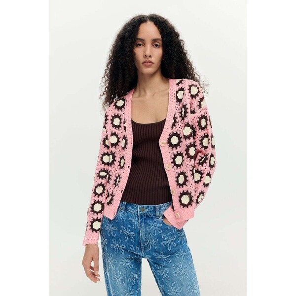 Desigual Różowy kardigan szydełkowy 26SWJFXE3009