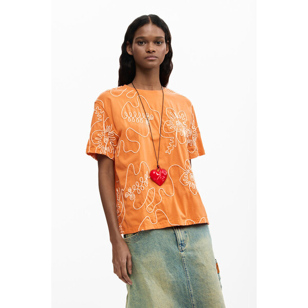 Desigual Koszulka z haftowanymi kwiatami 26SWTK487010