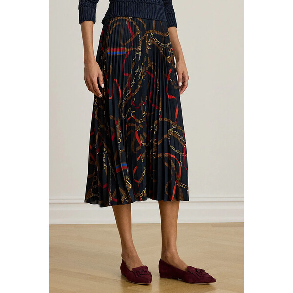Lauren Ralph Lauren spódnica  kolor granatowy midi rozkloszowana 200P03550