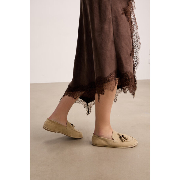 Medicine mokasyny damskie zamszowe  beżowe na płaskim obcasie RS26-OBD401