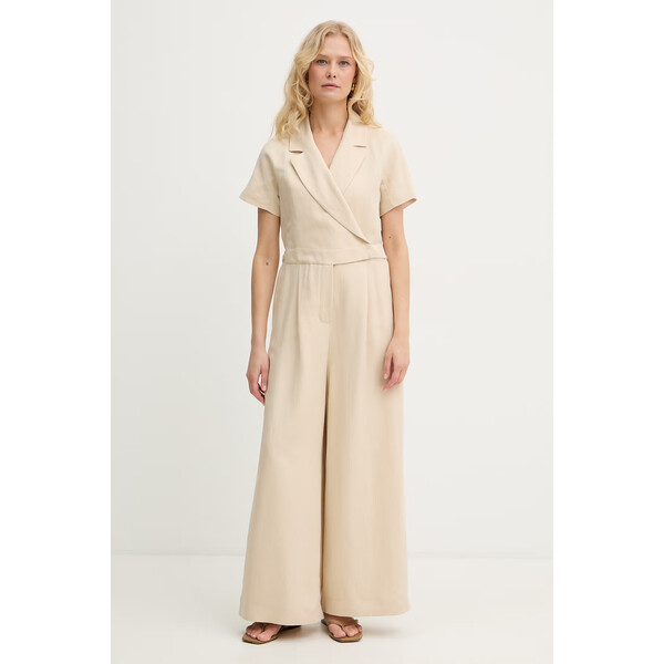 Weekend Max Mara kombinezon kopertowy damski z lnem OBLATO  beżowy 2615241012600