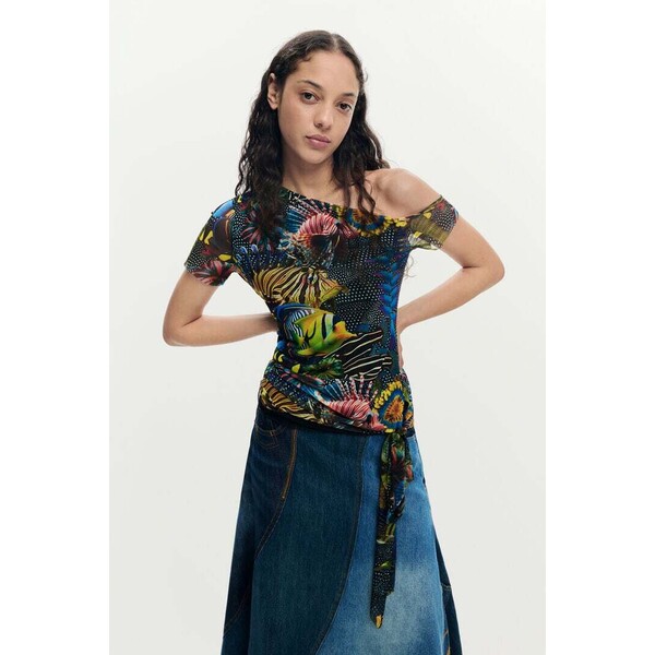 Desigual Asymetryczna koszulka Lacorix 26SWTKXY2000