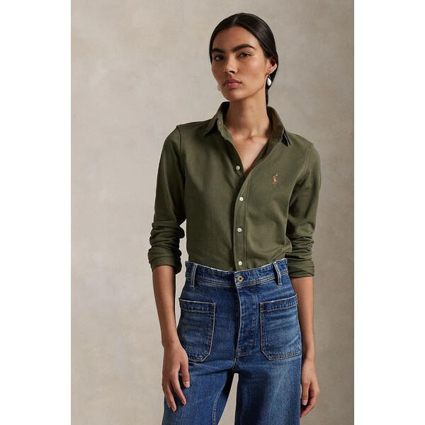 Polo Ralph Lauren koszula bawełniana  damska kolor zielony regular z kołnierzykiem klasycznym 211924258