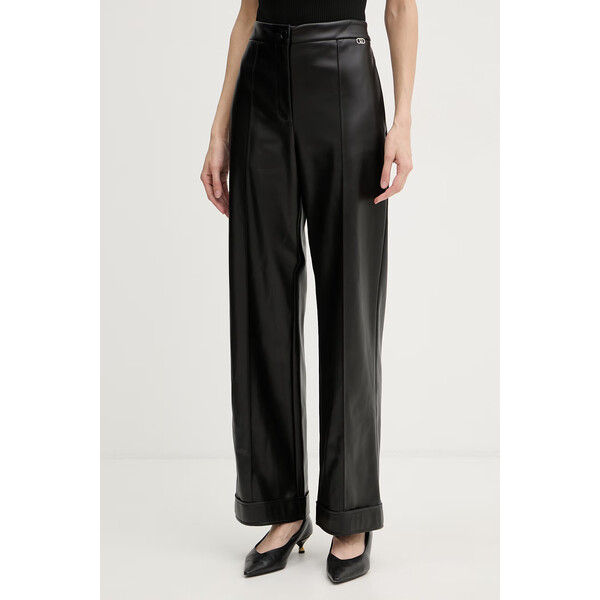 Liu Jo spodnie  damskie kolor czarny proste high waist MF5069 E0624 MF5069.E0624