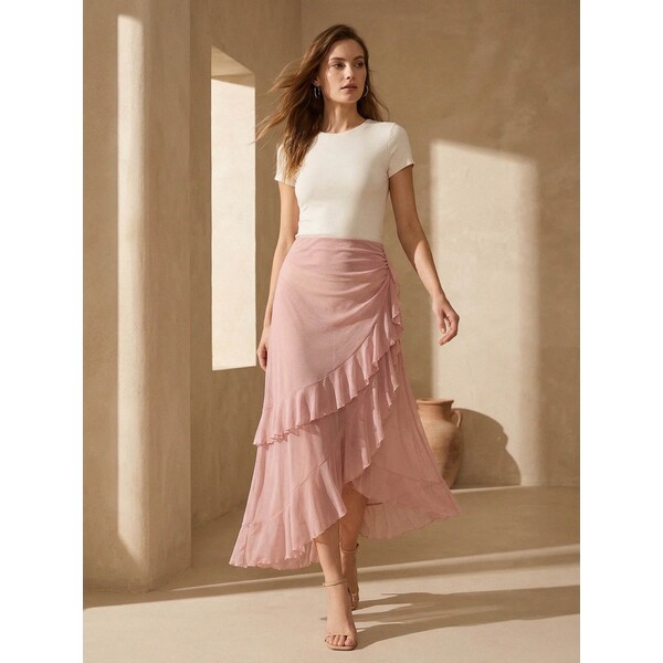 Sinsay Asymetryczna spódnica midi z falbanami 442HC-30X