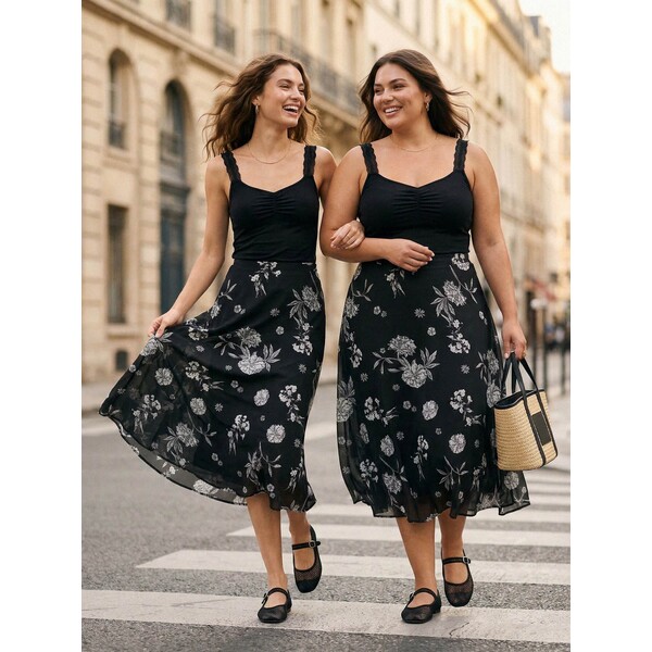 Sinsay Rozkloszowana spódnica midi w kwiaty 348GZ-MLC