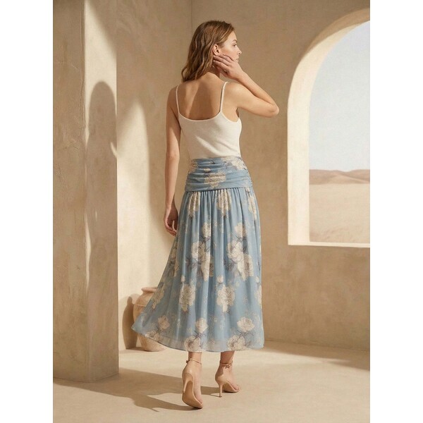 Sinsay Spódnica midi z marszczeniami w kwiaty 428HC-MLC