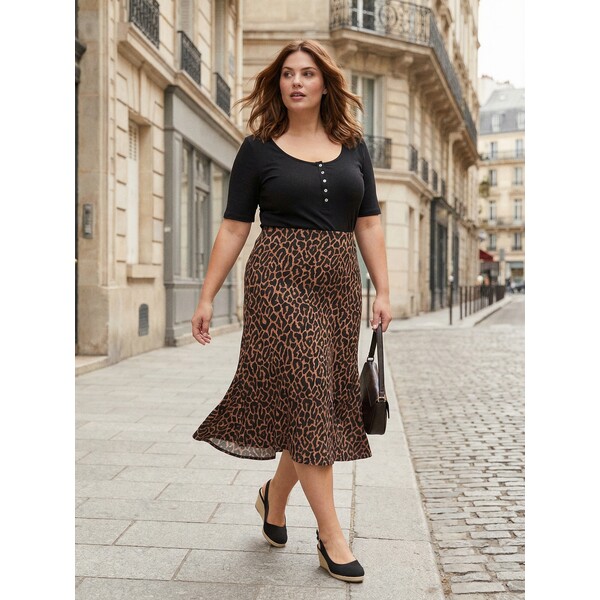 Sinsay Spódnica midi we wzór w panterkę Plus Size 437HC-88X