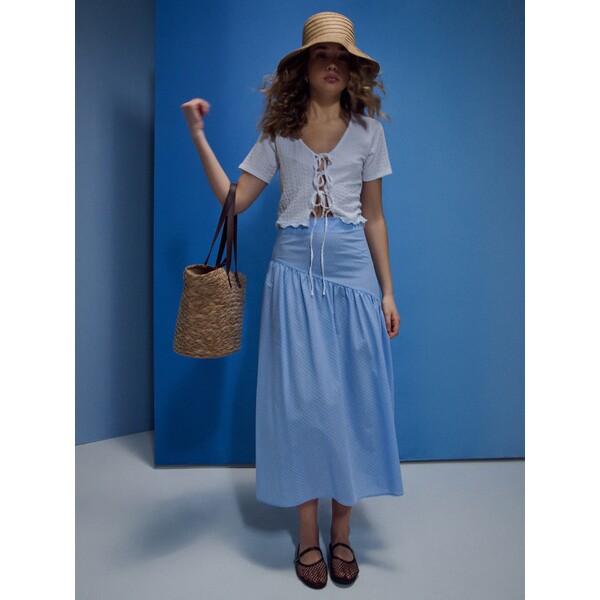 Sinsay Spódnica midi z asymetryczną falbaną w paski 387GZ-50X