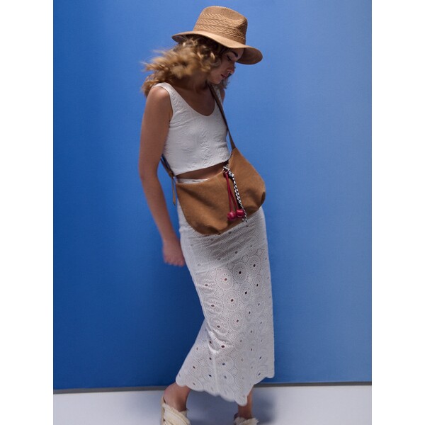 Sinsay Bawełniana spódnica midi z ażurowym wzorem 390GZ-00X